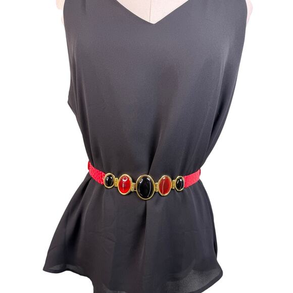 Judith Leiber vintage carnelian onyx statement belt red snakeskin adjustable OS main image 4